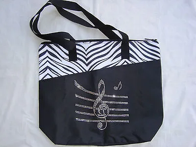 G Clef Bling MUSIC Tote Bag Black W/Rhinestones 18  X 15  Brand NEW Beautiful • $19.96