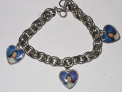 Chunky Vintage Silver Tone Heavy Link Charm Bracelet Jesus Hearts • $9.99