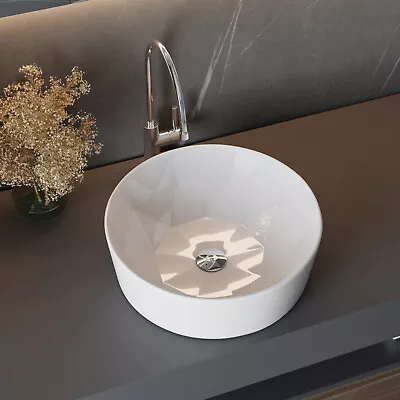 Modern Bathroom Cloakroom Vanity Wash Basin Sink Waste Countertop White Gloss UK • £54.95