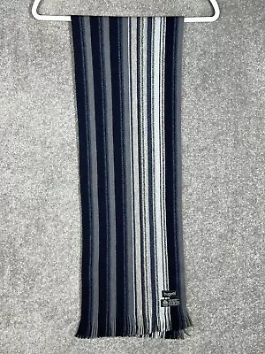 Bugatti Pure New Wool Striped Fringe Winter Scarf Adult Blue Gray • $39.99