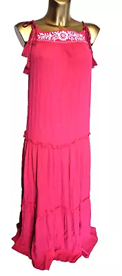 M & S Beachwear Tiered Maxi  Dress Size 14 Fuchsia Marks Spencer • £10.99