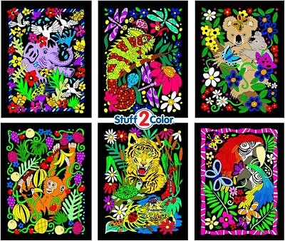 Koala Gecko ElephantMonkey Parrot Tiger - 6 Fuzzy Velvet Posters To Color • $20.34