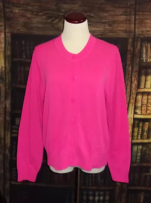 J Crew Cotton Cardigan Sweater Size XL Pink Womens Round Neck Long Sleeve Button • $16.99