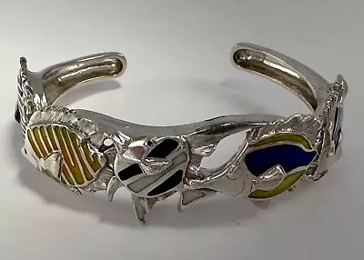Kabana Sterling Silver Enameled Tropical Fish Cuff Bracelet [083 WEy] • $249.99