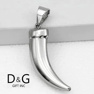 DG Men's Silver Stainless SteelWolf Fang Tooth 56mm Charm Pendant Unisex + Box • $12.99