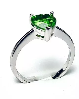 R30707G  Mt St Helens Forest Green Helenite Heart 7mm 0.8Ct Sterling Silver Ring • $32