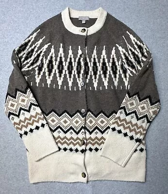 J.Crew Sweater Womens Medium Brown Beige Fair Isle Wool Cardigan Ladies BE043 • $5.38