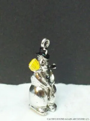 Snowman Charm Vintage Christmas Winter Holiday Pendant Top Hat Pipe Silver Tone • $12.99