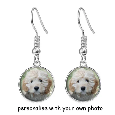 £7.99 • Buy Personalised Pet Dog Cat Photo Silver Plated Jewellery Earrings Birthday Gift
