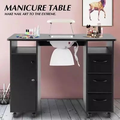 Pro Manicure Table Nail Desk Station W/Dust Collector Beauty Salon Cabinet+Wheel • $159.99