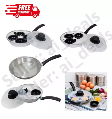 2/3/4 Cup Egg Poacher Pan With Lid Non-Stick For Healthy Breakfast Silver 9103 A • £11.99