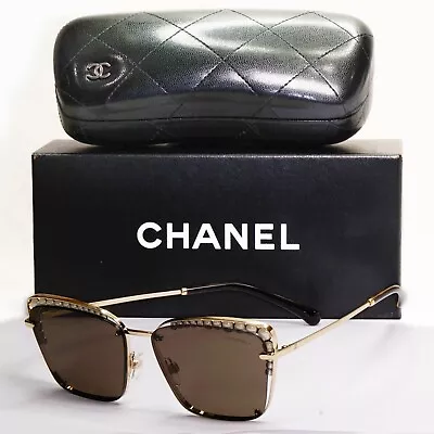 Chanel Sunglasses Pearl Gold Square Metal Brown 3N 4235-H C.395/S7 57mm • £350