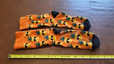 Mens Womens ORANGE Pineapple Skull NOVETTY Crew Socks EUC • $3.45