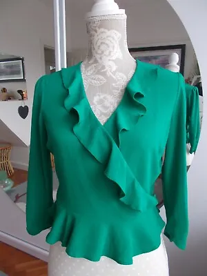Miss Selfridge Green Wrap Over Frill 3/4 Sleeve Top Size 8 Petite BNWT • $7.40