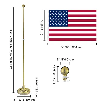 6FT Telescopic Flag Pole Set W US Flag & Gold Ball & Stand Base Aluminum 200cm • $73.98