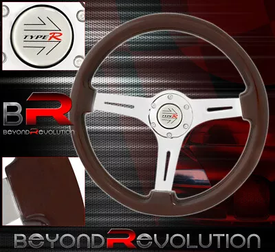 350mm Dark Wood Grain Silver Streak Design Steering Wheel Jdm Horn Button • $68.99