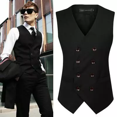 Tuxedo Suit Vest Formal Business Jacket Dress Men Vest Double Breasted Waistcoat • $21.24