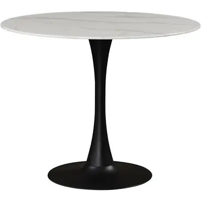 Meridian Furniture Tulip Round Faux Marble Dining Table With Matte Black Base • $347.99