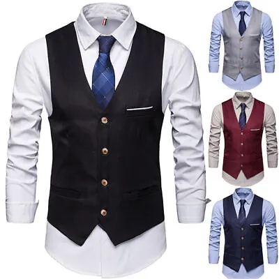 Men's Waistcoat Vests For Wedding Waiters Bar Staff Tops Waist Coats Fancy Dress • £10.44