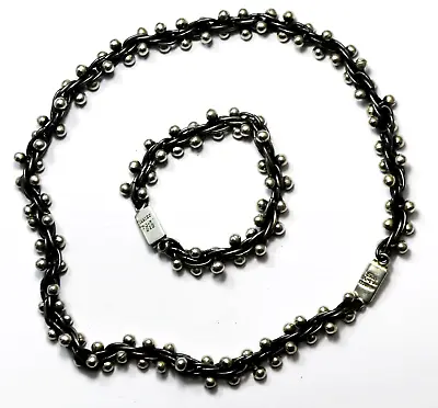 Sterling Mexico Molecule 20  Necklace & 7-1/2  Bracelet 13mm Oxidized Set 152g • $179.99