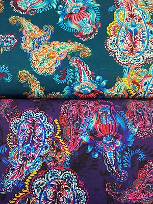 ELEGANT PAISLEY Digital Cotton Jersey Fabric- 59  / 150cm Wide DRESSMAKING SEW • £8.50