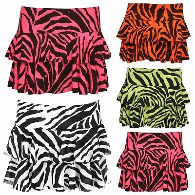 New Women's Ladies Zebra Print Frill Mini Short Rara Skirt Dance Ware Size 8-14 • £7.99
