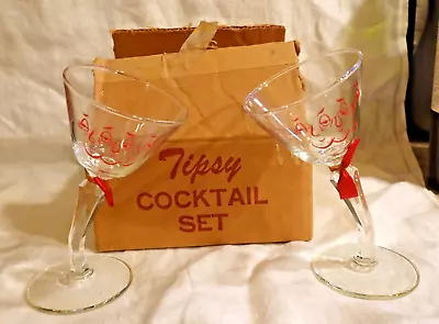 1950s Gay Fad Beau Brummell Tipsy Bent Martini Glasses 5.75”H Set Of 2 MIB • $12