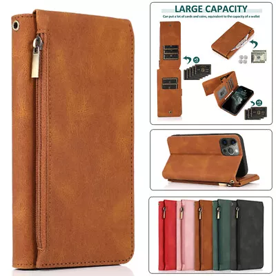 $16.99 • Buy For IPhone 13 12 11 Pro Max XR XS 8/7 Plus Zipper Case Leather Wallet Flip Cover