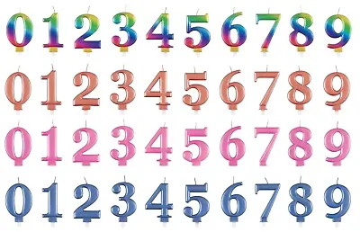Happy Birthday Metallic Age Number Candles Cake Topper Decoration 0-9 Unique • £2.99