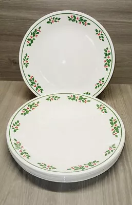 8 Vintage Corelle Christmas WINTER HOLLY Dinner Plates Green Trim 10 1/4  • $31.99