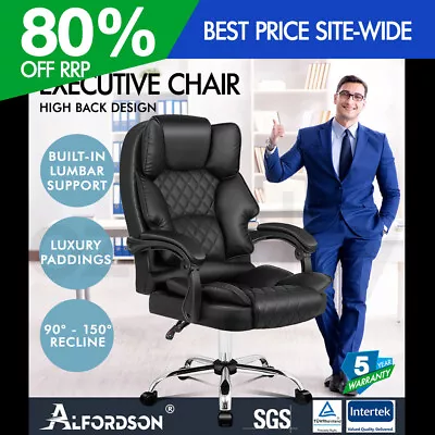 ALFORDSON Office Chair Gaming Executive Computer Racer PU Leather Seat Recliner • $149.95