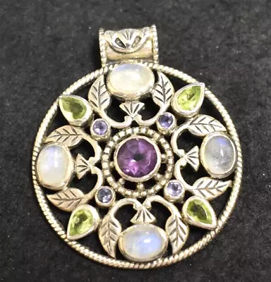 Beautiful Sterling Silver 925 CP Multi Gemstone Ladies Pendant. Signed • $9.99