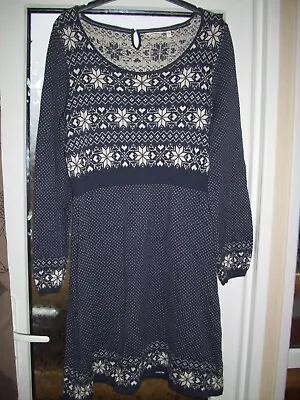 Fat Face Women's Navy Spot And Fairisle Jumper Dress.Size 16.Free Postage! • £13.99