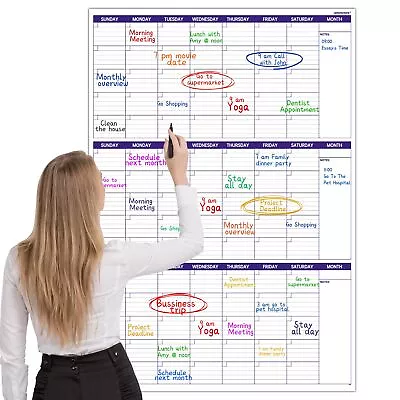 Large 3-Month Dry Erase Wall Calendar Undated 28 X41  Reusable - Vertical • $13.99