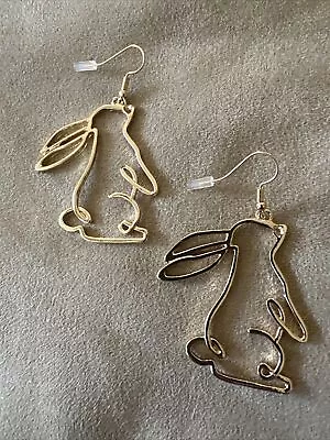 Gold Tone Metal Out Lined 2024 Rabbit Bunny Shape Drop Dangle Hook Earrings • $11