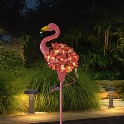 Yard Solar Power Flamingo Light Metal Garden LED Statue Lawn Lamp Ornament Decor • £13.95