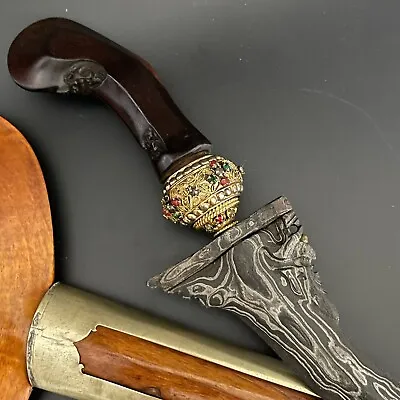 Antique Beautiful Gemstone Indonesia Kris Keris Meteoric Blade Dagger & Sheath • $1998