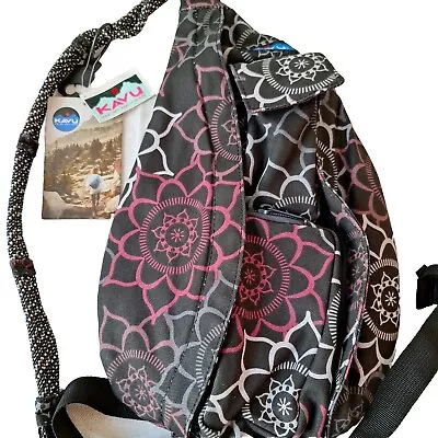 KAVU Mini Rope Bag ~ Doily Dream New With Tags Black Maroon Pink And White • $52.50