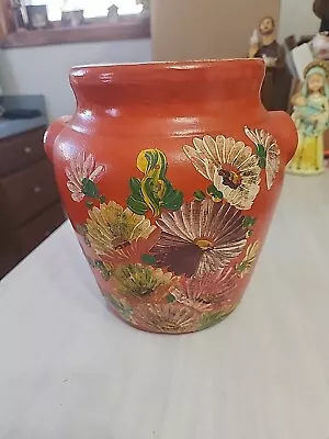 Vintage  RANSBURG Stoneware POTTERY  Red Canister  Tole Painted Flowers • $29.99