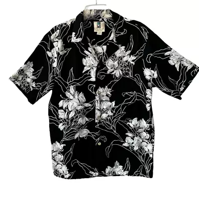 Kahala Hawaiian Islands Black Tropical Shirt Large Floral Short Sleeve SZ L • $35