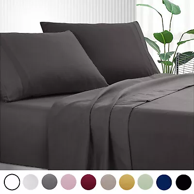 1000TC Bed Sheet Set Solid Plain Color Flat Fitted Sheet Set 9 Colors All Sizes • $38.95