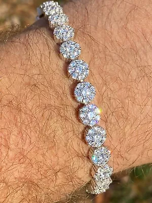 Real Solid 925 Sterling Silver Mens Iced Flooded Out Cluster Tennis Bracelet 7mm • $105.64