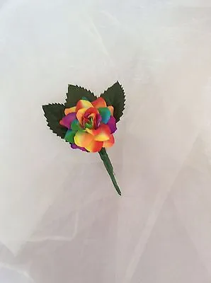 Rainbow - Multi Coloured Silk Rose Buttonhole - Suitable For Children Broach Pin • £2.49