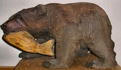 £19.99 • Buy Large Vintage Japanese Carved Wooden Bear With Salmon, 45cm, Circa 1930s