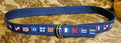 Vtg Men's Nautical Signals Flag Belt - Size S - Land's End USA Navy Blue 36  • $26