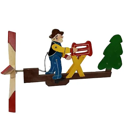 Lumberjack Folk Art Whirligig Vintage Bearded Man Sawing Wind Spinner Whirlygig • $111.99