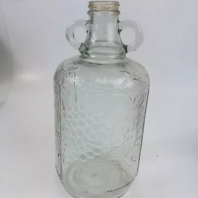 Vintage CLEAR GLASS 2 Handled  1/2 GALLON WINE Jug W/Grapes&Leaves In Relief~ • $11.40