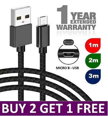 Heavy Duty Braided Micro USB Charger Charging Lead Data Sync Phone Cable 2M 3M • £1.99