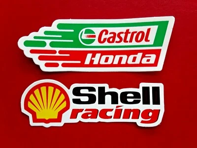 £3.09 • Buy CASTROL OIL HONDA SHELL RACING TT SUPER BIKE VINYL DECAL STICKERS X 2 UK SELLER 