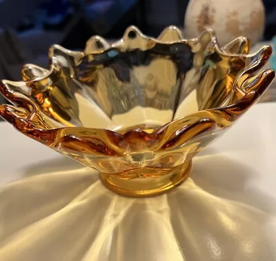 Vintage MCM Viking Glass Epic 16 DOUBLE Petals BOWL Amber MADE U.S.A. • $16.90